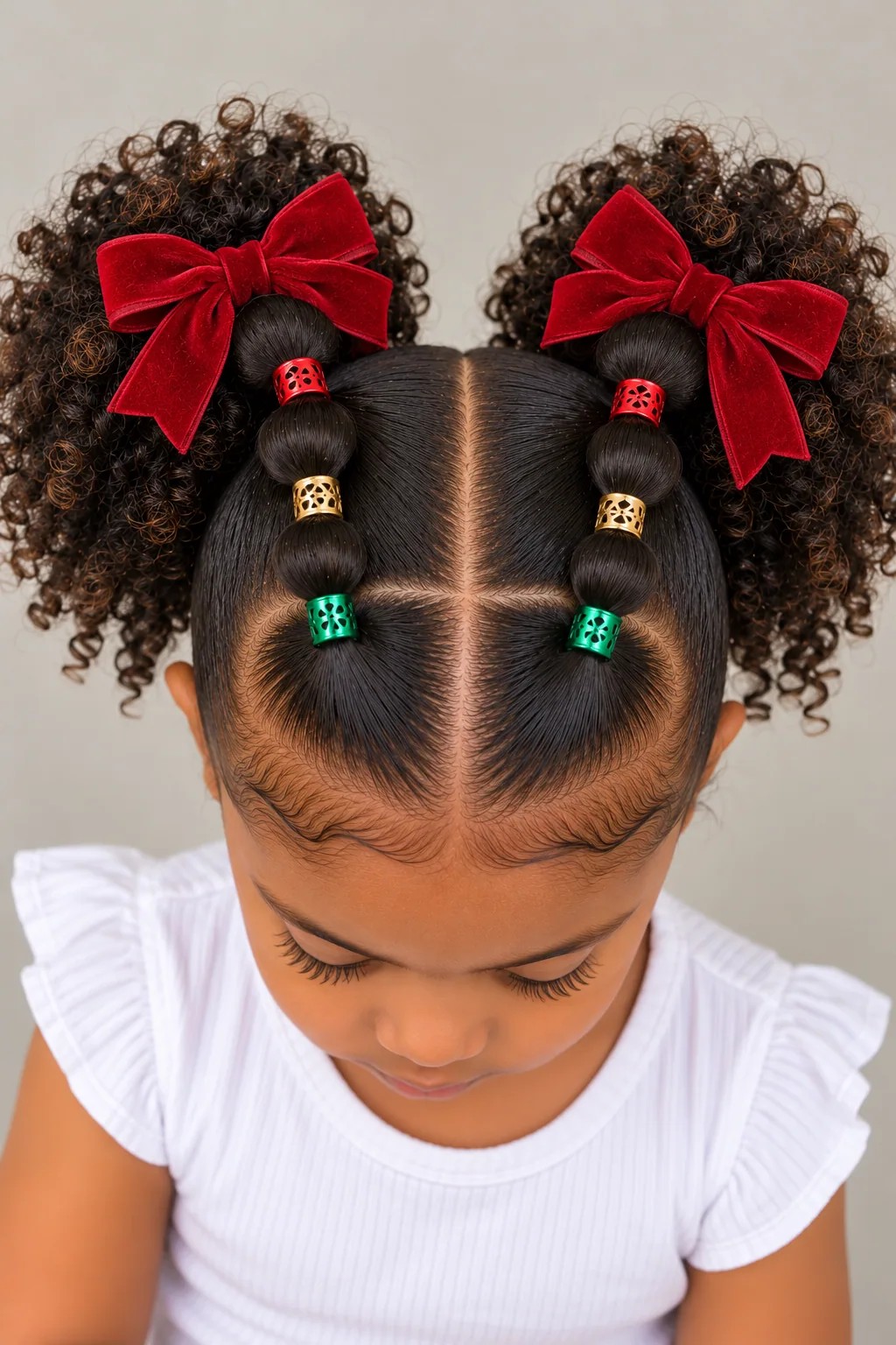 Same curly or coily hairstyle decorated for Christmas